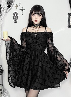 速发圣节服感一字肩植绒性装连衣裙哥特穿搭黑色短裙lati裙子
