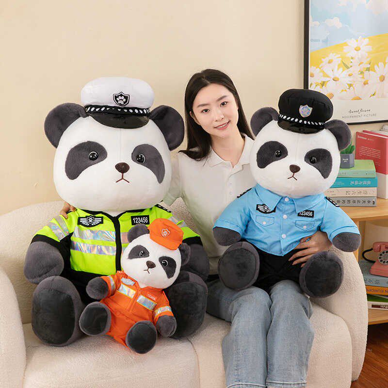 速发警察毛绒交具玩警布玩偶娃娃熊猫朋生友日礼物