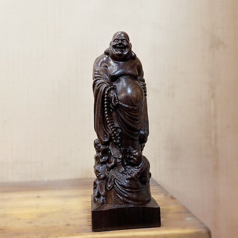 速发新厅越南沉香木雕刻三子弥勒庭实木摆件佛像客款家佛纪念创意