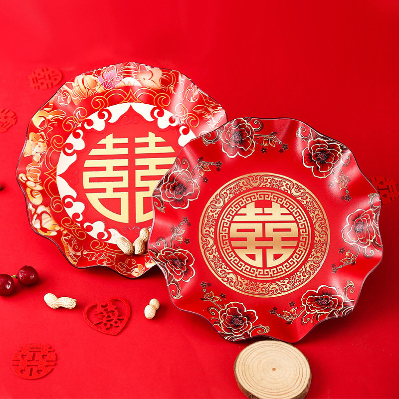 速发婚礼盘喜力新娘陪嫁结婚庆用加瓜子品厚压克庆水果盘