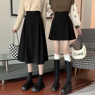 速发黑色高腰半身裙新秋春款大码梨形身材遮胯A字中长裙子
