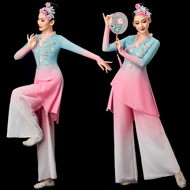 速发古典舞演出款飘风中国逸2024新服中老年秧歌服扇子舞蹈服装套