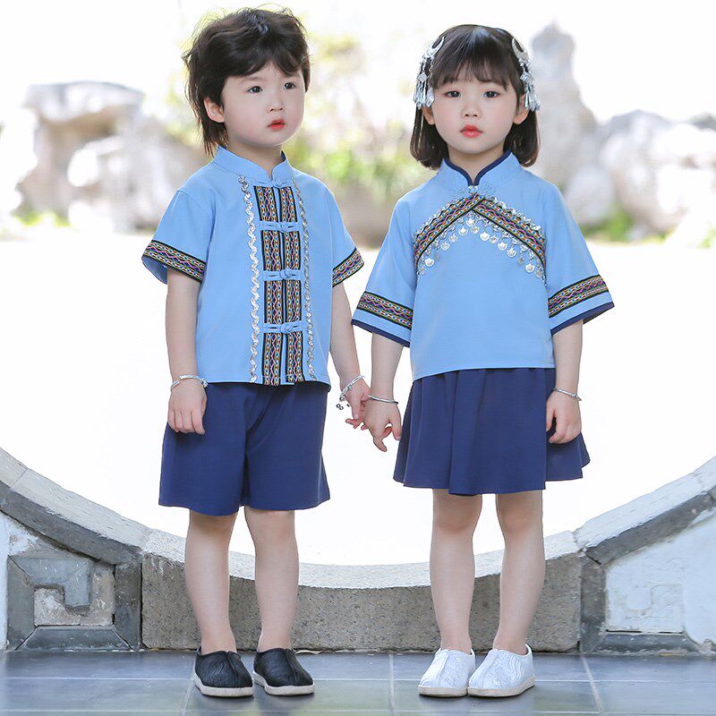 速发广西壮族三服 民族月装儿三童幼儿园班服兄妹装侗族服饰表演
