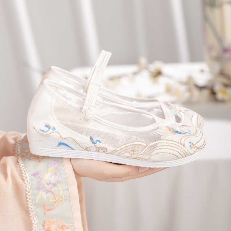 速发夏穿旗袍配的鞋高跟师古老北京服花布鞋茶艺复古风汉绣鞋子增