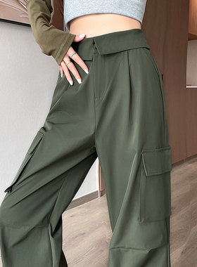 速发美式vi军e双腰工装裤春秋2025腿款酷飒风超好看b绿色登山阔新