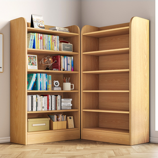 速发书地落架客厅实木收纳架角落置物架小窄儿一体靠墙简易柜童绘