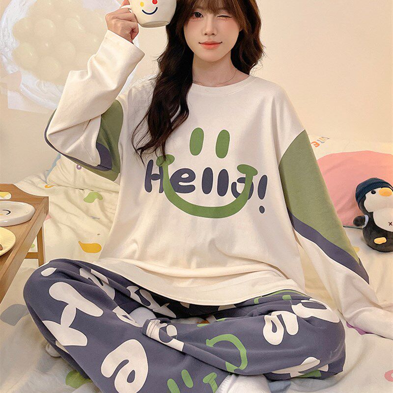 新品纯棉女士睡衣长袖学生春秋款加大C码胖mm女款2025新款家居服