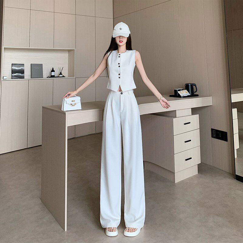 新品夏季减龄g一整套穿搭时尚气质西装马甲上衣套装女高腰阔腿裤
