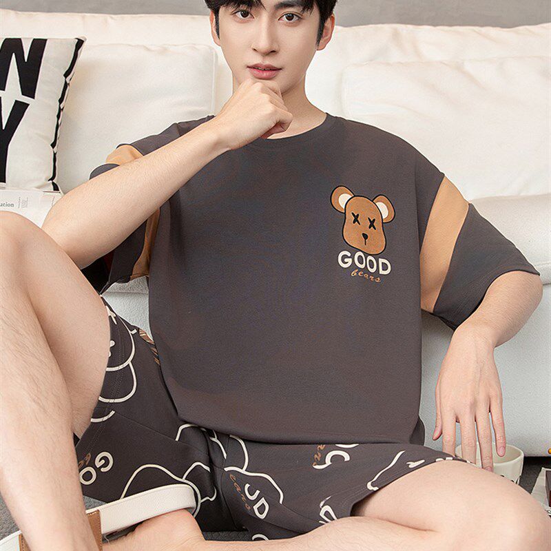 新品睡衣男士夏季纯棉短袖短裤男C款青少年学生卡通薄款夏天大码