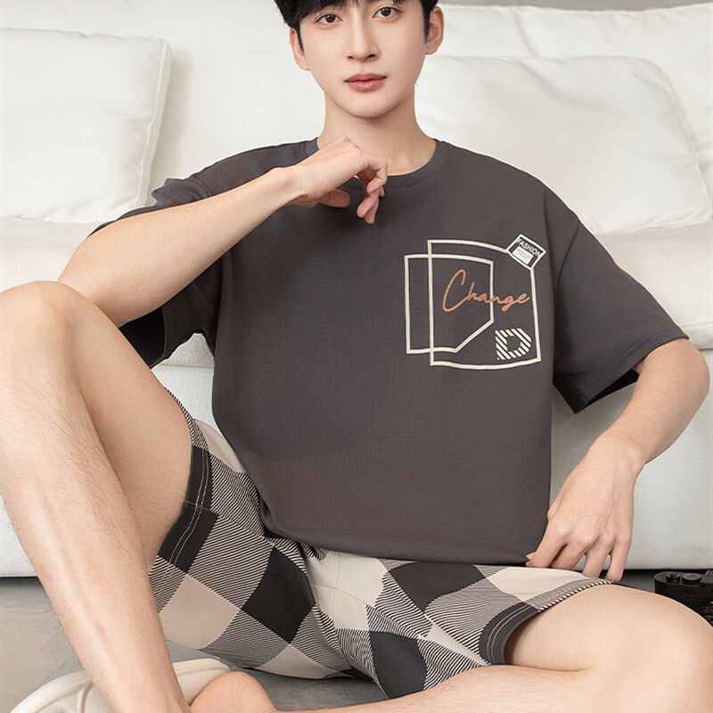 新品睡衣男士夏季l纯棉短袖短裤学生青少年卡通夏天薄款大码家居
