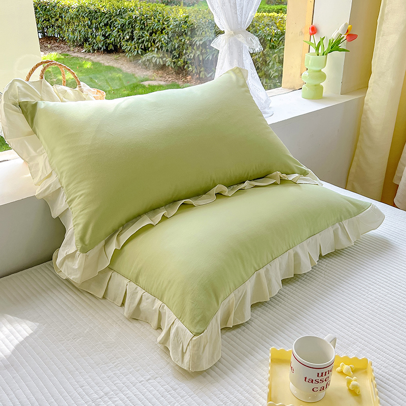 极速insd水洗棉花边枕套纯色全棉枕头套枕芯套48*74cm单人成人一