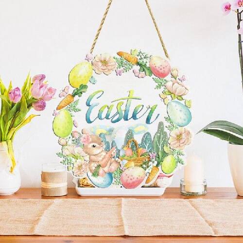新品Easter Hanging Sigrn Rabbit Wall Decoration Pendant Roun