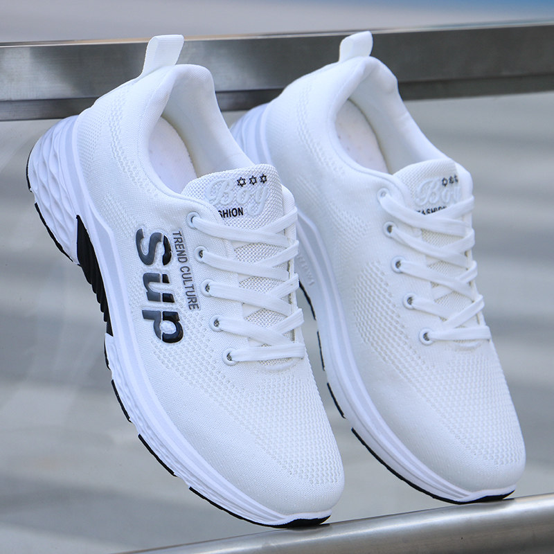 新品防臭男鞋春夏季透气运动鞋男士休闲鞋K白色轻便跑步鞋子男工