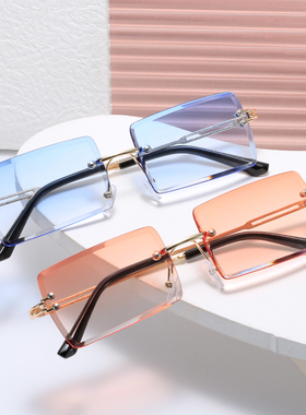 极速新款无框切边方形渐p层色海洋片太阳眼镜 欧美时尚ins网红街