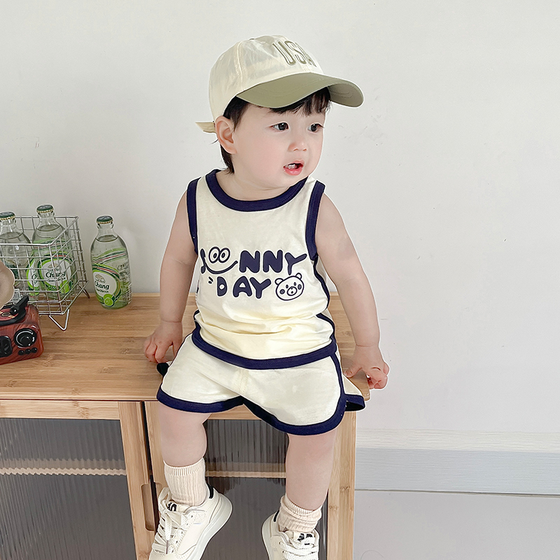 极速婴儿衣服夏天套装一岁宝宝夏装男宝纯棉a类背心夏.季薄款分体