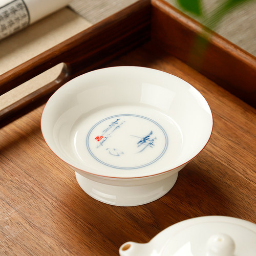新品高足折腰g茶点盘陶瓷水果盘中式手绘青花盘家用白瓷糕点供盘