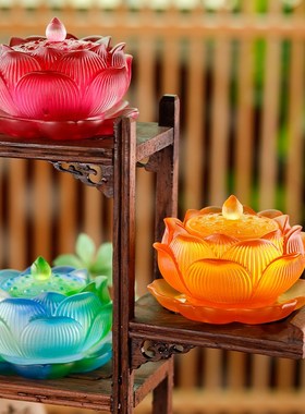 极速古法琉璃莲花纹圣水杯供奉套装花瓶果碟香炉烛台客Z厅桌面装