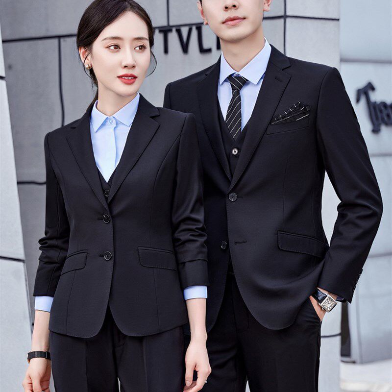 新品高端羊毛职业西装套装男女气质正装银J行教师4S店公务员面试