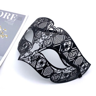 极速万圣节道具i化妆舞会金属镶钻铁艺面具半脸成人男士黑色镂空