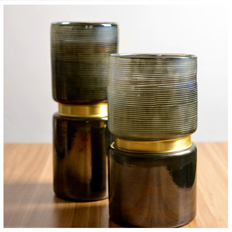 极速美式刻磨金j属环手工玻璃花瓶人工磨刻创意家居玻璃花瓶摆件,鲜花速递/花卉仿真/绿植园艺,花瓶,淘宝优惠券,粉丝福利购,淘宝优惠卷