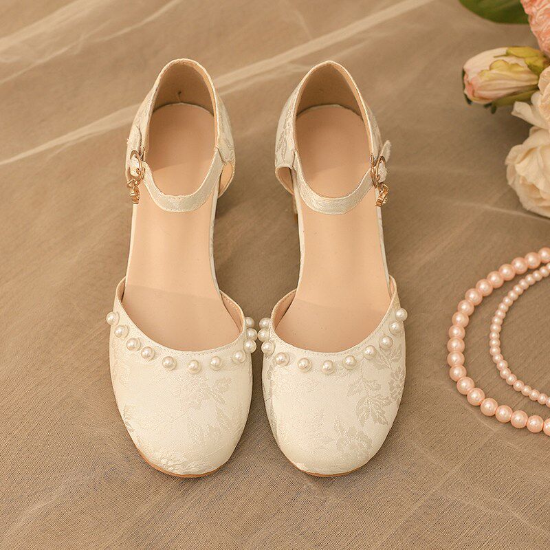 新品女童新中式i国风旗袍汉服鞋子儿童演出走秀配马面裙高跟鞋公