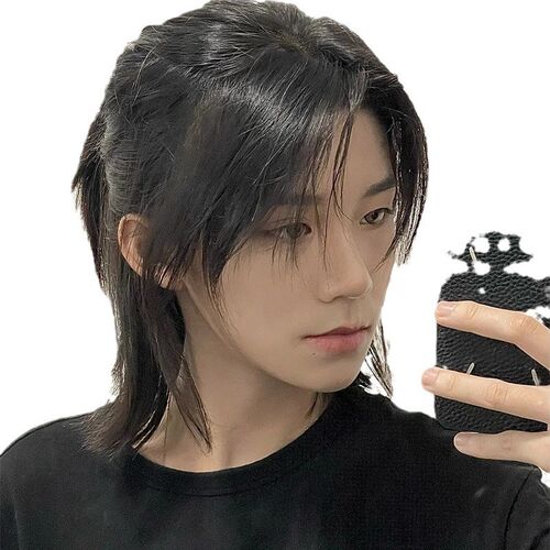 新品男长发狼尾假发日系男生鲻鱼头D半扎中分武士头短发男士全头