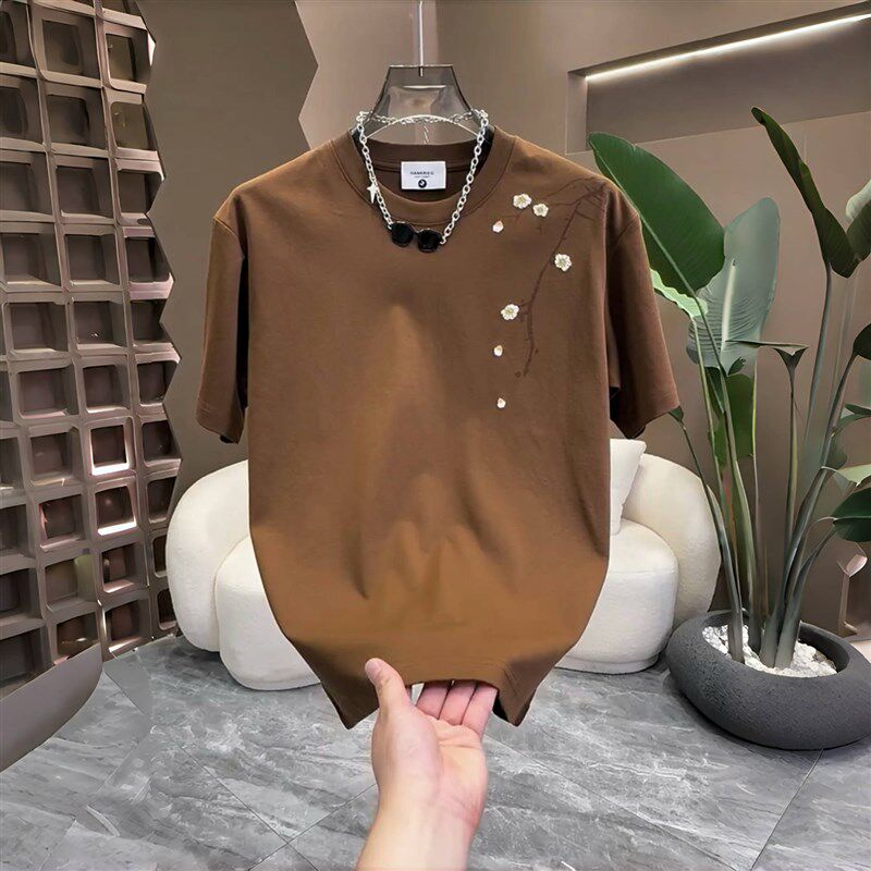 极速国潮梅花印花短袖T恤男士夏季新款重磅纯棉T潮牌修身休闲百搭