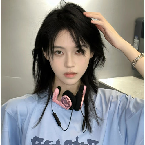 新品狼尾假发男生长发全头套式女生短发可半扎鲻鱼头锁Y骨发日系