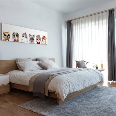 极速1968北欧儿童卧室装饰画可爱卡通猫咪床头鹿挂T画ins风小清新