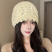设计联名款 LVURT 法国 高颜值双层钩花羊绒针织帽气质保暖毛线帽