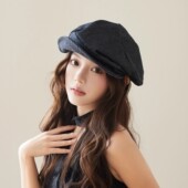 LVURT 报童帽女不规则牛仔宽檐文艺贝雷帽 褶皱款 法国 设计联名款