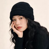 设计联名款 LVURT 法国 高级感褶皱堆堆帽女100％WOOL两戴针织帽