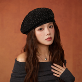 设计联名款 LVURT 法国 文艺时髦贝雷帽高级感水钻气质百搭画家帽