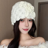 设计联名款 LVURT 法国 高品质手工钩花保暖针织帽立体气质包头帽