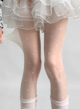桃心白色丝袜纯欲洛丽塔防勾丝连裤袜子女秋款提花丝袜