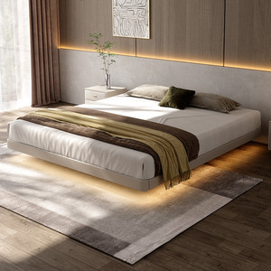 无床头省空间悬浮床双人主卧小户型皮床1.8米现代简约架子悬空床