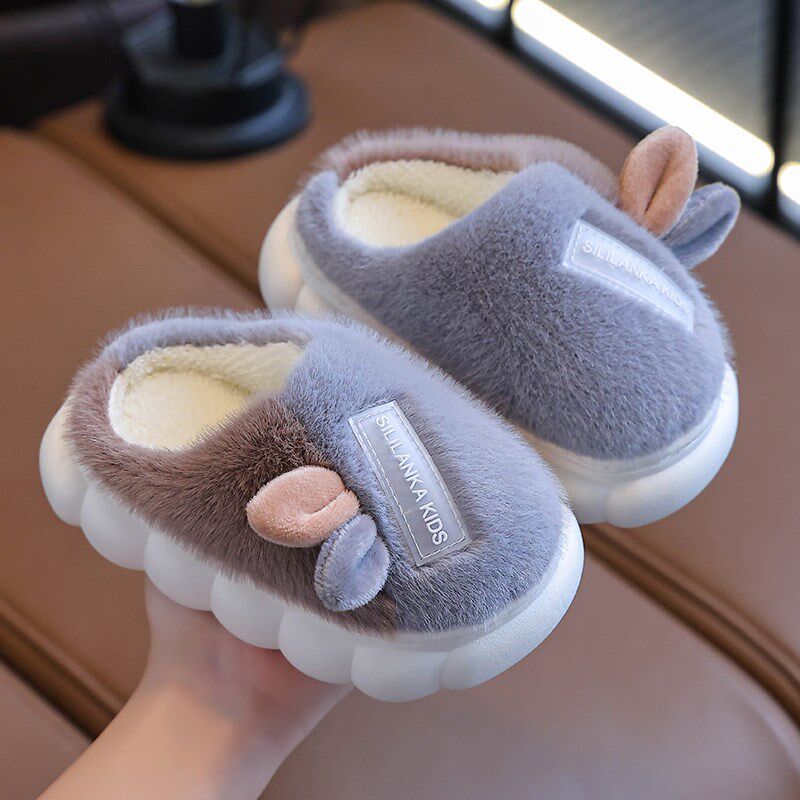 极速新款儿童棉i拖鞋秋冬季卡通可爱时尚小孩毛拖鞋男女童厚底毛