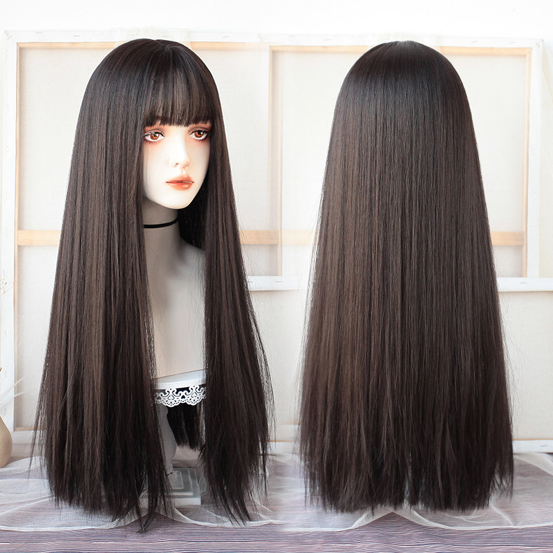 极速假发全头套女仿真发全真人发网红一刀切黑长直V富江漫画刘海