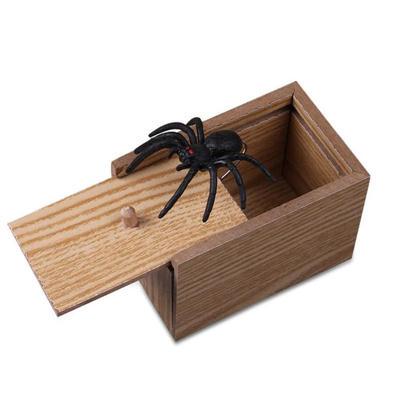 极速1 Pcs Prank Spider Wooden Scare Box Trick QPlay Joke Lif