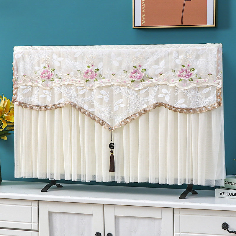 极速新款开d机不取电视罩免摘电视套防尘罩蕾丝绣花液晶台式挂式