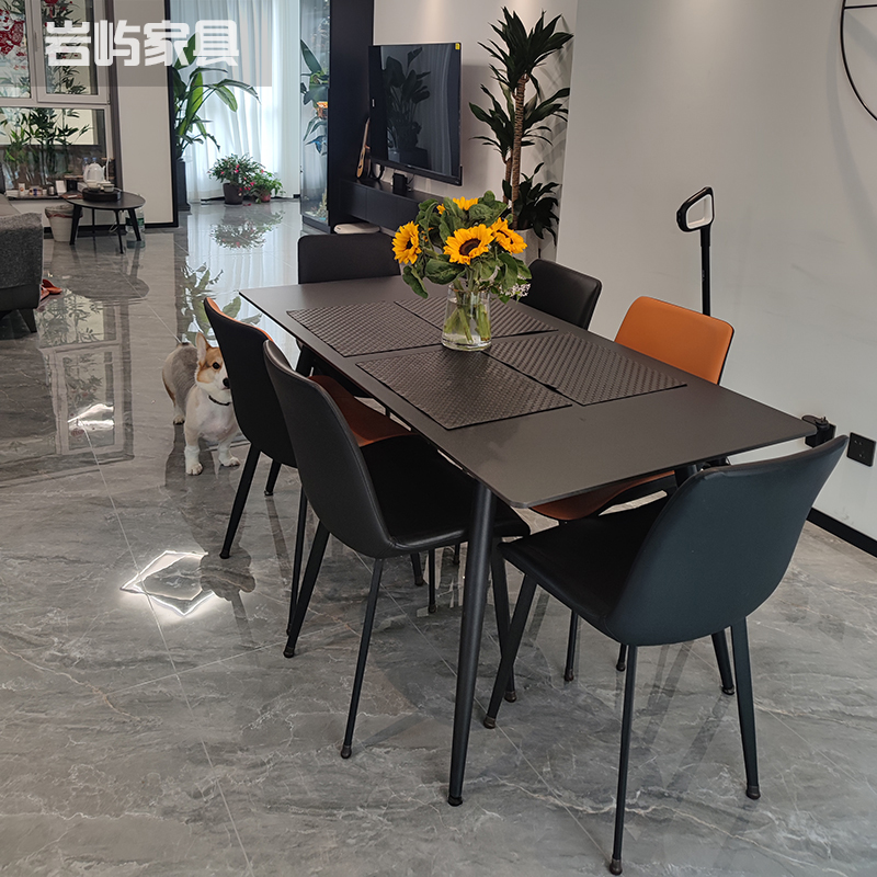 极速现代极简餐桌家用小户型长方形C1.4M餐桌椅纯黑色岩板饭桌简