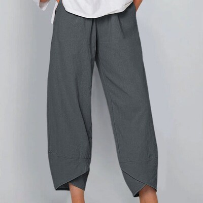 新品Vintage Sujmmer Linen Pants Women Casual Harem Pants Flo