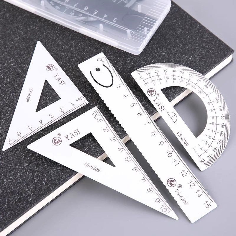 热销雅思钢铁套尺金属o套尺测量绘图四件套尺子钢铁尺子中小学生