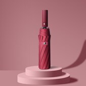 速发12骨加号抗风全自动折固伞纯色简约易开三大叠成人晴雨两用黑