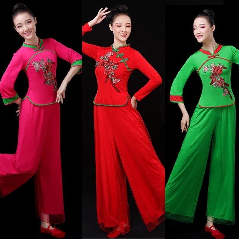 速发春夏202新款民族风绣花广场舞蹈服装团体运套秧歌服表演出动