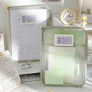 速发网纱文件袋新款生颜值透明高开口拉链式学大作业收纳补习手提