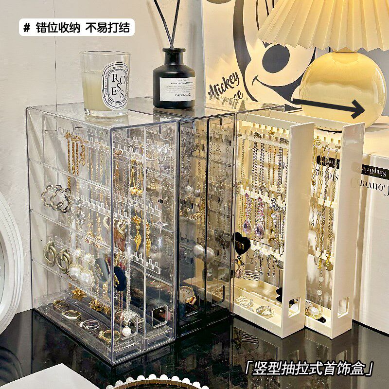 速发首饰收纳盒防环耳钉项链手链2024新款式挂悬多层耳尘透明饰品