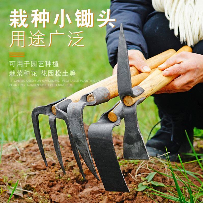 速发手工锻打头体二齿三齿木柄耙子锄种种菜一花钓鱼挖蚯蚓家用小