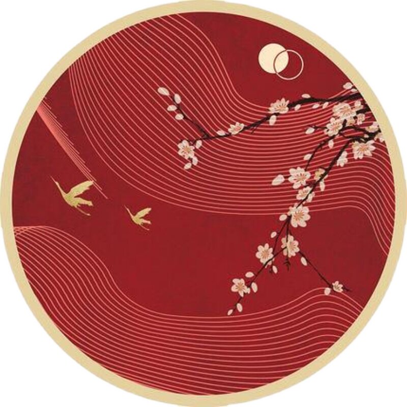 速发新中式圆形地毯中国风客厅茶几卧室圆毯家用防滑红色抓周毯茶