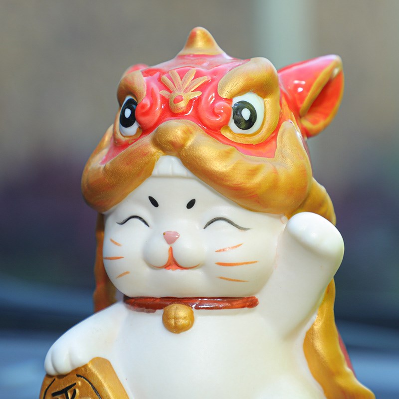 速发国潮招财猫汽车摆件保平安车内饰品高档男创意陶瓷醒狮可爱车图片
